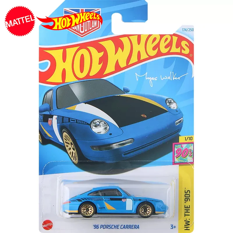 

24K оригинальный спортивный автомобиль Hot Wheels 96 Porsche Carrera, игрушки для мальчиков, масштаб 1/64, литой автомобиль из сплава, модель Magnus Walk, коллекционный подарок