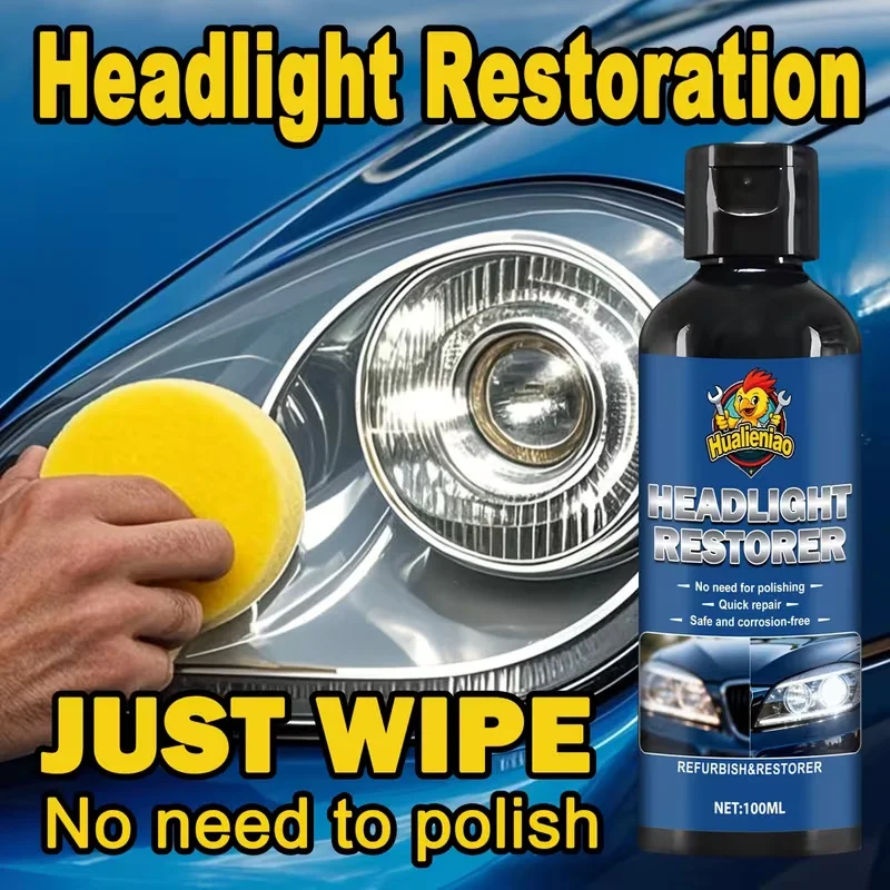 100ml Car Headlight Restoration Kit, Headlight Cleaner Polish for Yellowed Hazy Lenses, Safe & Corrosion-Free Headlight Renovato