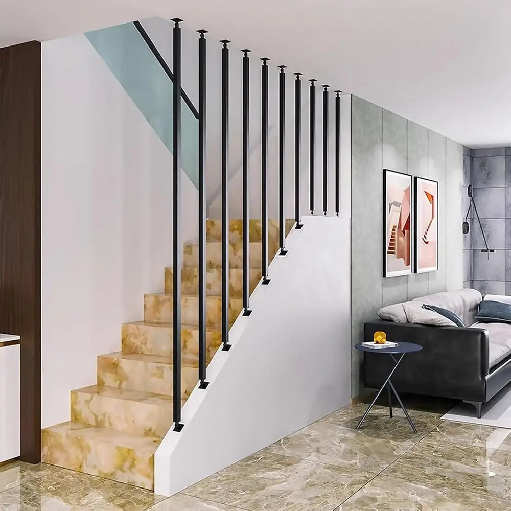 Mounted Stair Railing Wrought Iron Baluster Post, Indoor Outdoor Staircase Handrail Banister Rail Support Kit, Non-Slip Safety G