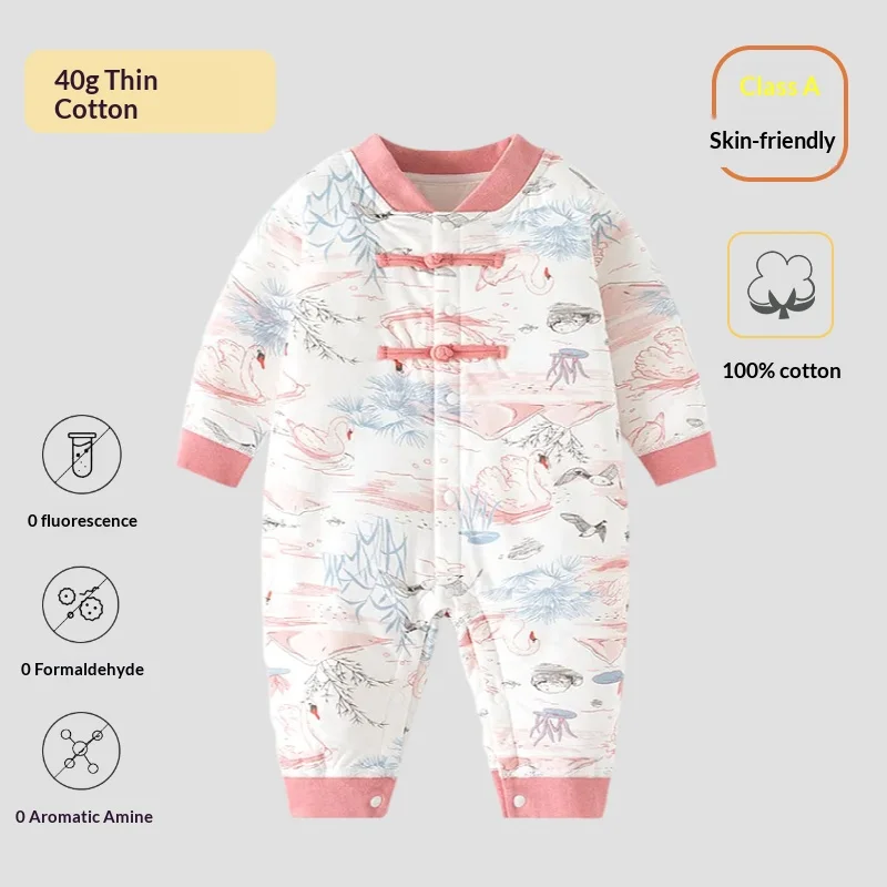 

Осенне-зимний комбинезон с длинным рукавом в национальном стиле на пуговицах, с хлопковым наполнителем 40 г, для малышей, домашний, облегающий, для ползания