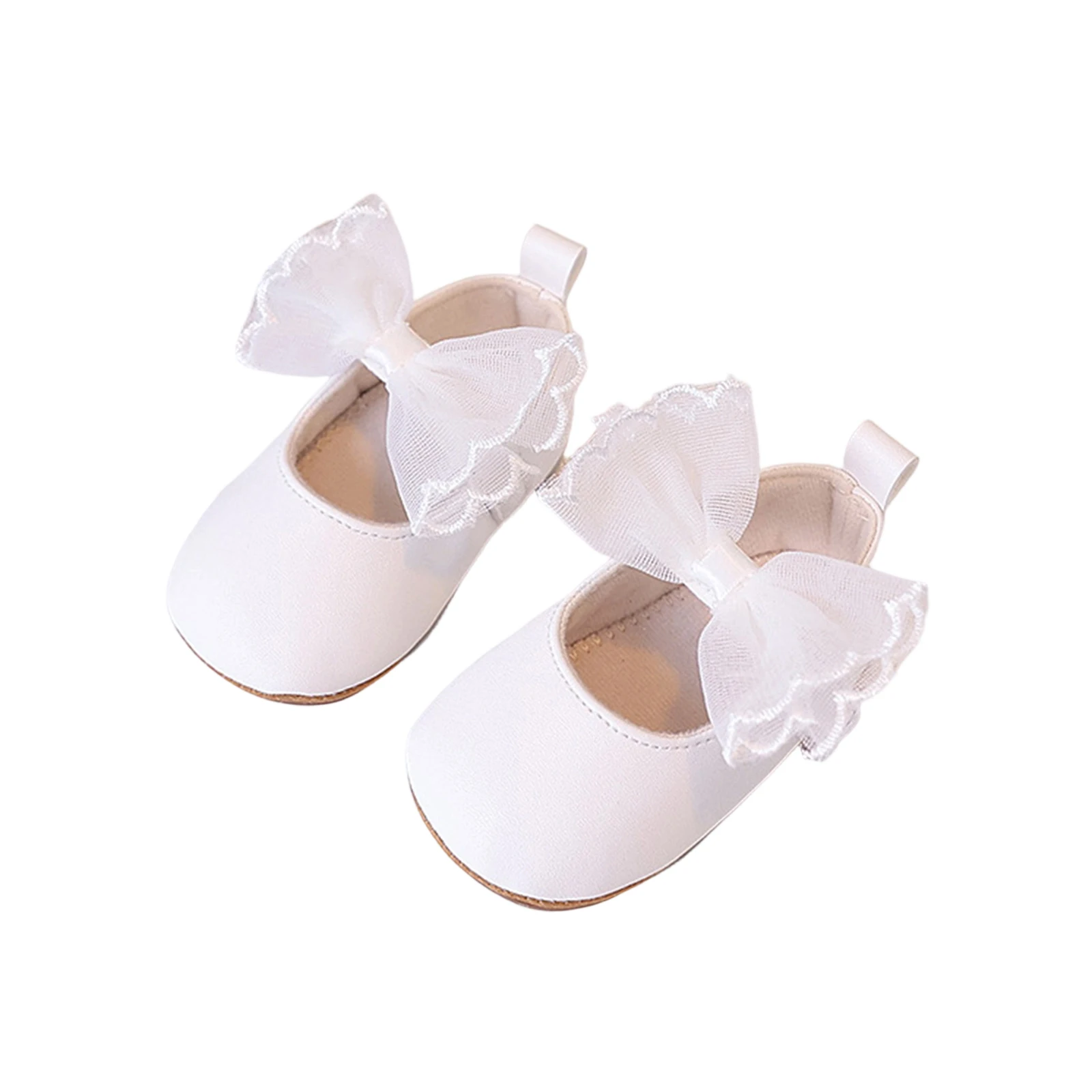 

Туфли Мэри Джейн для маленьких девочек, милые туфли с тюлевым бантом, мягкая нескользящая подошва, обувь для первых прогулок из искусственной кожи