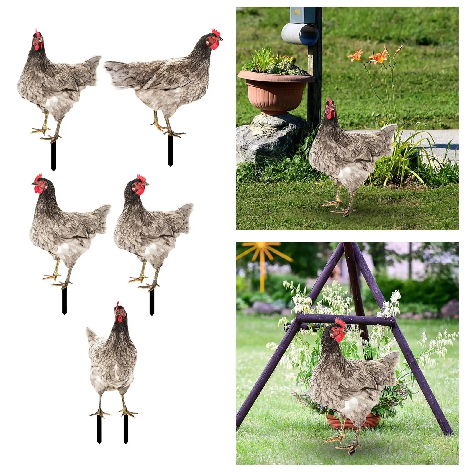Rooster Yard Stake, Hen Lawn Ornament Patio Sign Charm Festival Chicken Garden Statue Figurine for Hallway Entryway Christmas