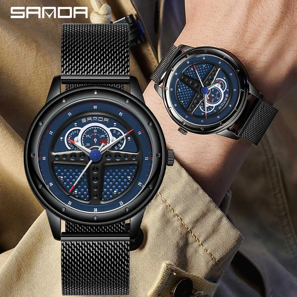 Fashion Watch Men 30M Waterproof Clock Car Steering Wheel 3D Model Sport Watches Mens Quartz Wristwatch Relogio Masculino