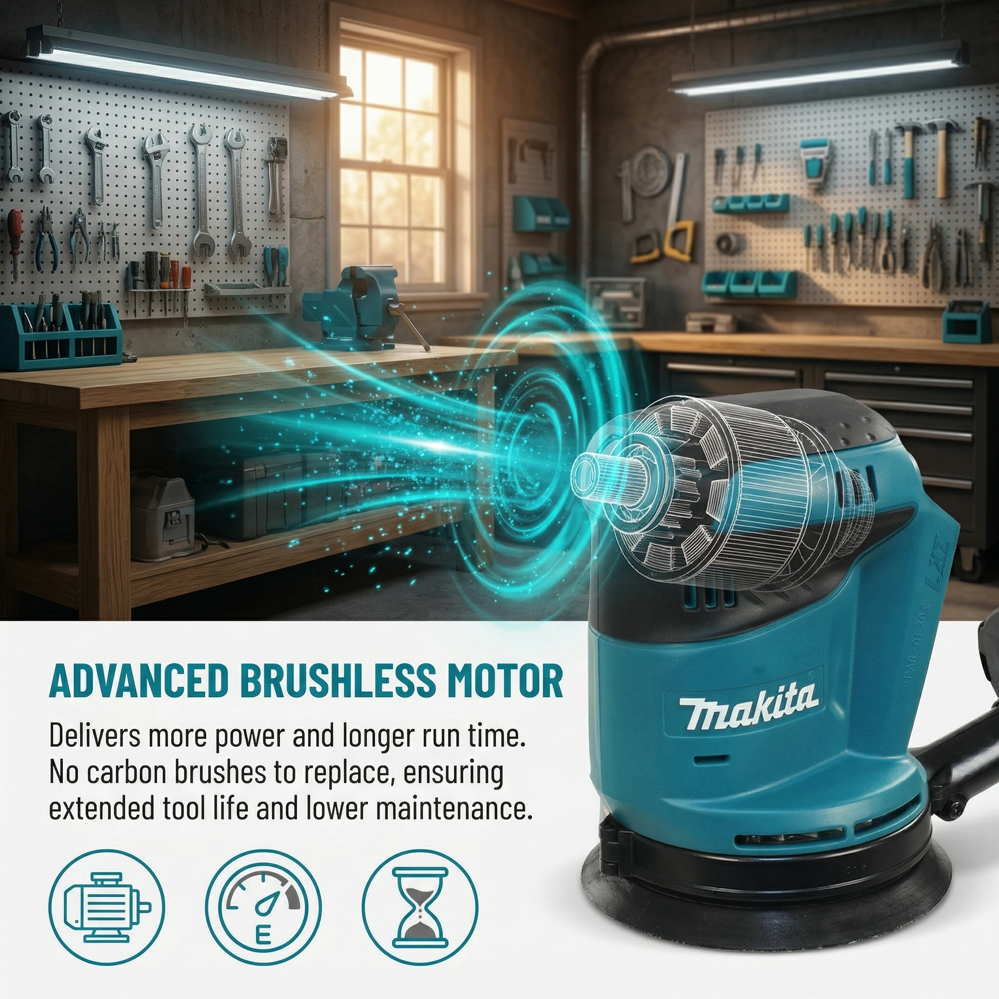 Makita 18V Brushless Cordless Rechargeable Disc Random Orbital Sander Woodworking Sanding Putty Polishing Bare Tool - view 6