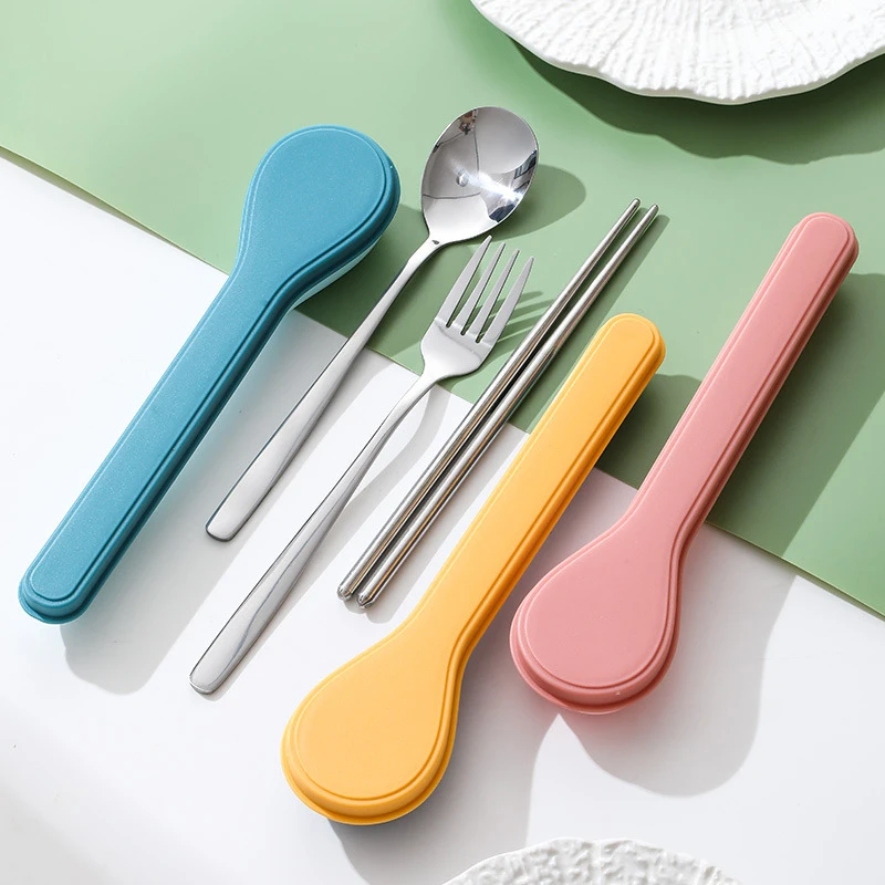Four Piece Cutlery Set With Box Stainless Steel Korean Cutlery Spoon Fork Chopsticks Spoon Shape Box Cutlery Travelling
