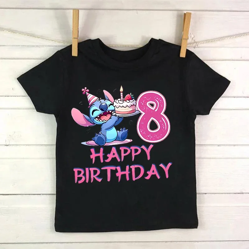 Birthday Lilo Stitch Cartoon T Shirt Children Kids Stitch Cute Manga T-shirt Graphic Tshirt Girl Boy Top Tees Lilo and Stitch