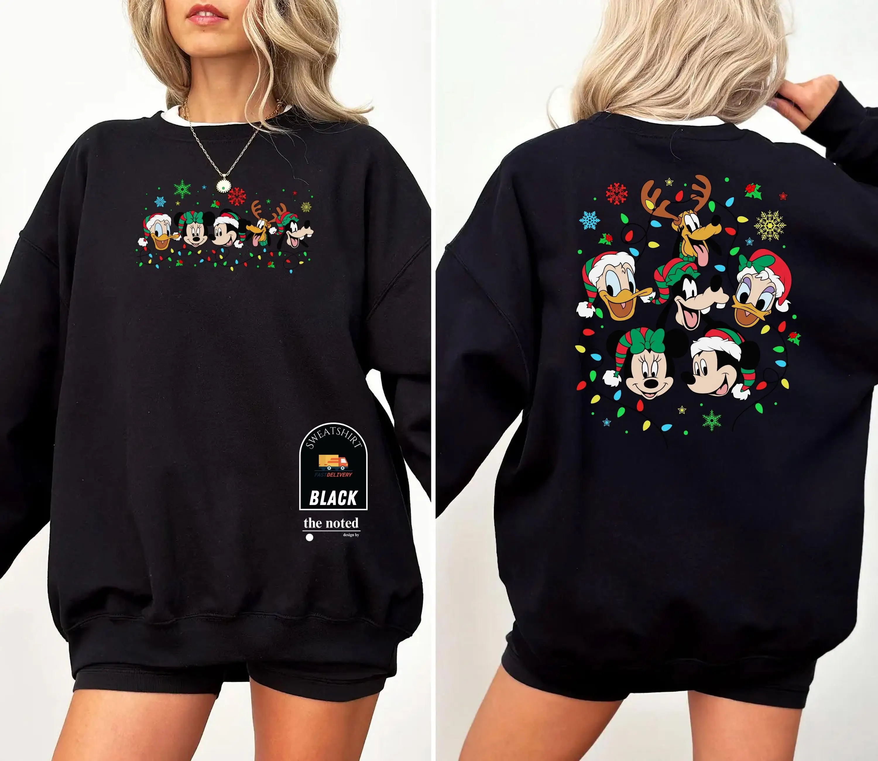 Dubbelzijdig Disney kerstsweatshirt Mickey Minnie Donald Goofy Holiday Crewneck familie bijpassende kersttrui
