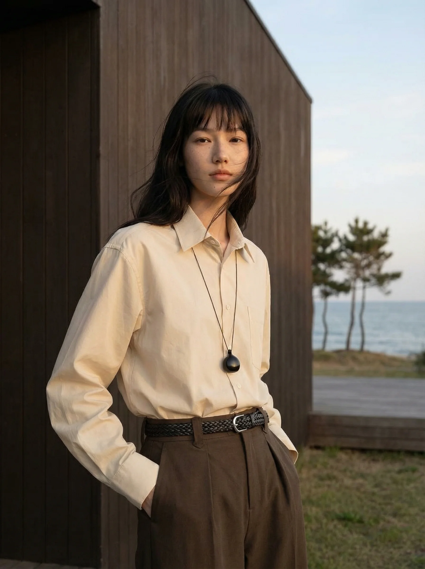 

Рубашка свободного кроя с длинным рукавом из шелковистой ткани, прямого силуэта, для повседневной носки, немнущаяся, из смесового полиэстера и хлопка, с пуговицами