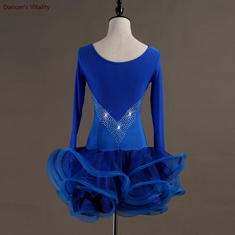 High grade diamond  wonen latin dance professional competition dress female adult new long sleeved dance costume