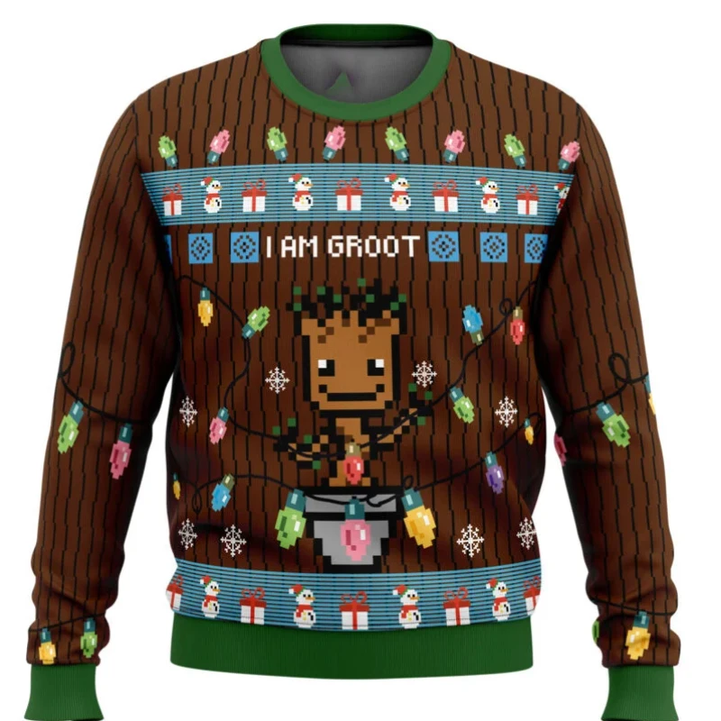 أنا غروت الكرتون أنيمي شجرة رجل 2026 جديد عيد الميلاد كرنفال القبيح هدايا عيد الميلاد للرجال والنساء زوجين قمصان سويت شيرت بقلنسوة