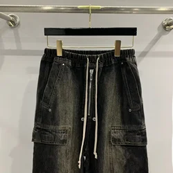 Rick Jeans Men High Street Baggy Owens Pants for Women Y2k Ro Clothing Punk Style To Make Old Washed Trousers Wide-leg Pants