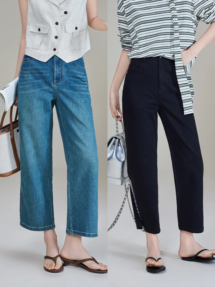 

Джинсы Meiyang Bla из денима с защитой от выцветания, расклешенные, повседневные, с высокой талией, прямые, однотонные, летняя коллекция