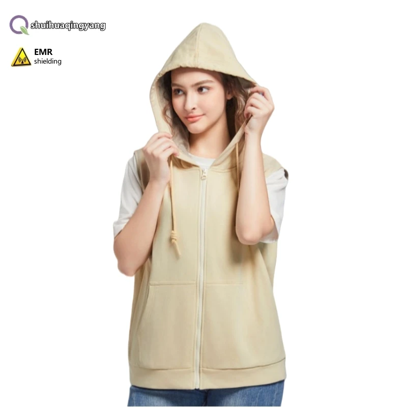 Electromagnetic radiation protective silver fiber lined hooded vest, high and low frequency full protection antibacterial vest