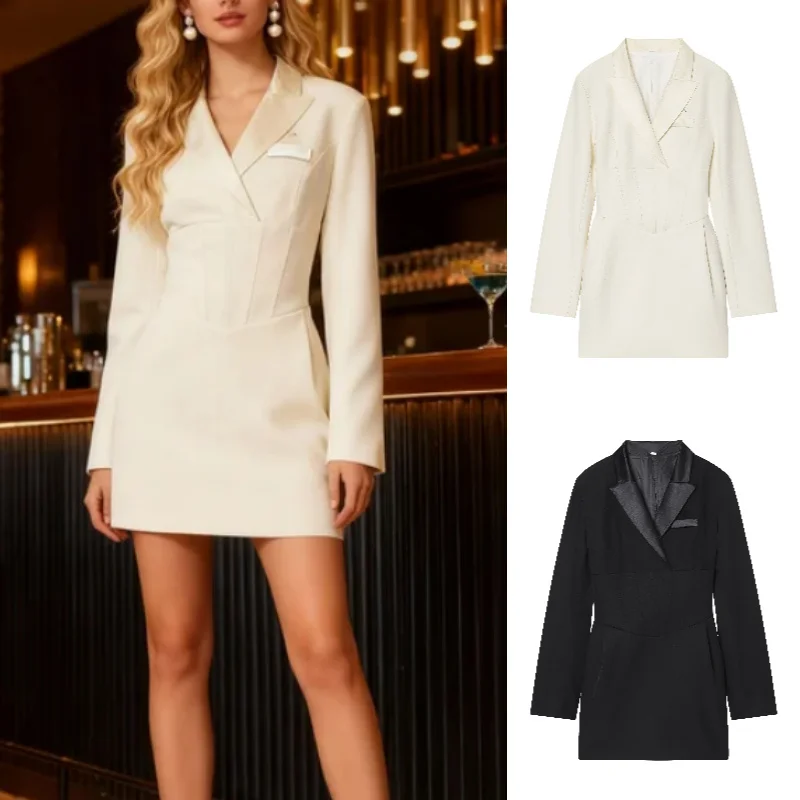 

2025 Fall Fashion Trendy Sexy Women's Cross-border European and American Fashion Jacket Diamond-embellished Suit Dress