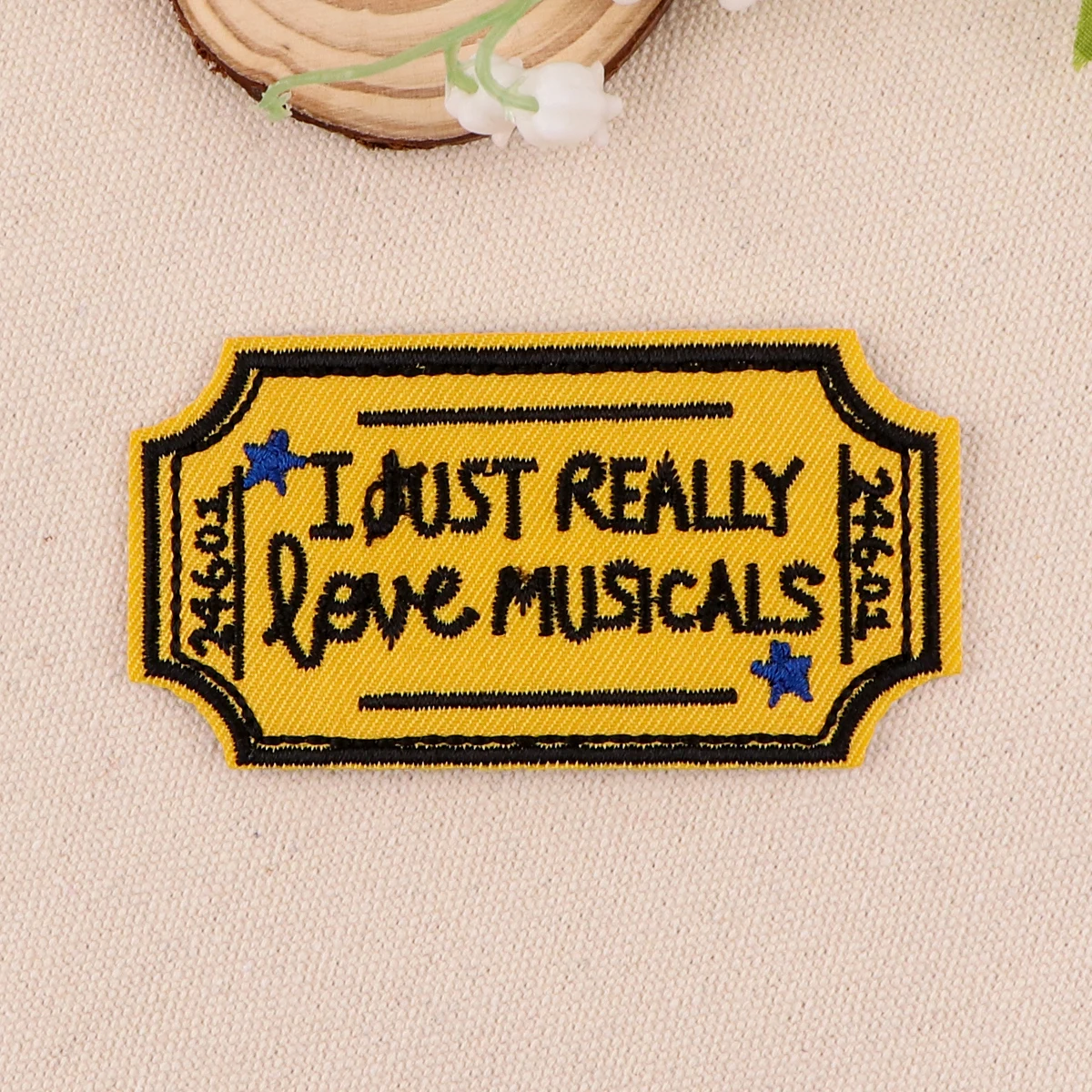 Music Tickets Patches For Clothing Yellow Patches Appliques Iron on Badges Clothes Stickers DIY Sewing Embroideriy Stripes