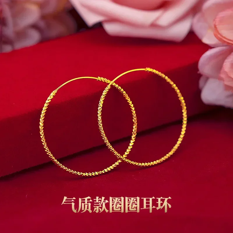 

9999 Real Gold 24K Exaggerated Large Circle Earrings, Gold Fashion Retro Car Flower Bridal Circle Earrings, Female