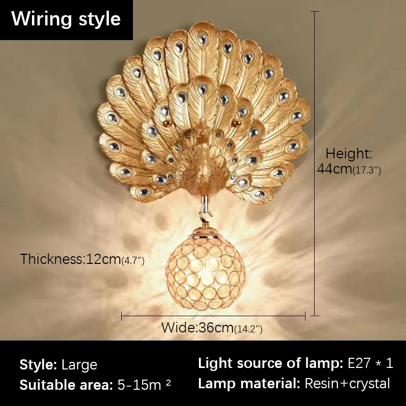 SOFITY Contemporary Resin Peacock Wall Light LED Gold Creative Crystal Sconce Lamps For Home Living Room Bedroom Decor