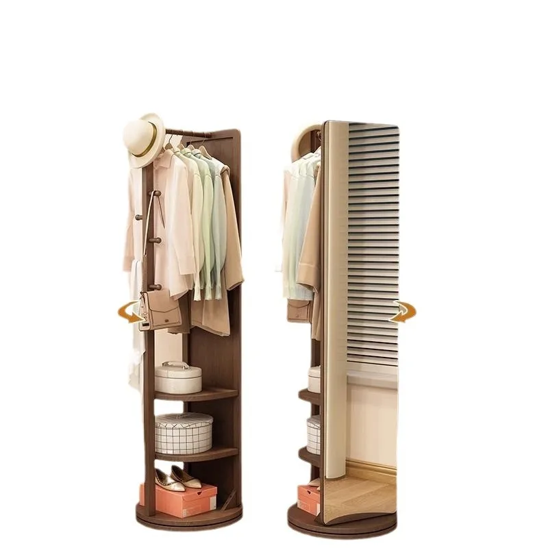 

winter wood solid wood full body mirror, floor mirror, bedroom rotatable mobile fitting, integrated dressing with hanger
