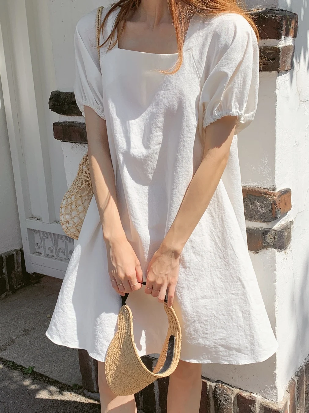 Loose Korean Sle Women's Dr Summer New Faion ort Skirt Age Reduction Square Collar Belted A-Line Skirt