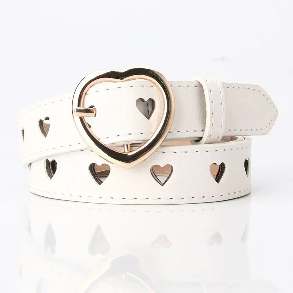 Women Sweet Love Belt Heart-shaped Buckle Belt with Hollow Design Adjustable Faux Leather for Women for Stylish for Women