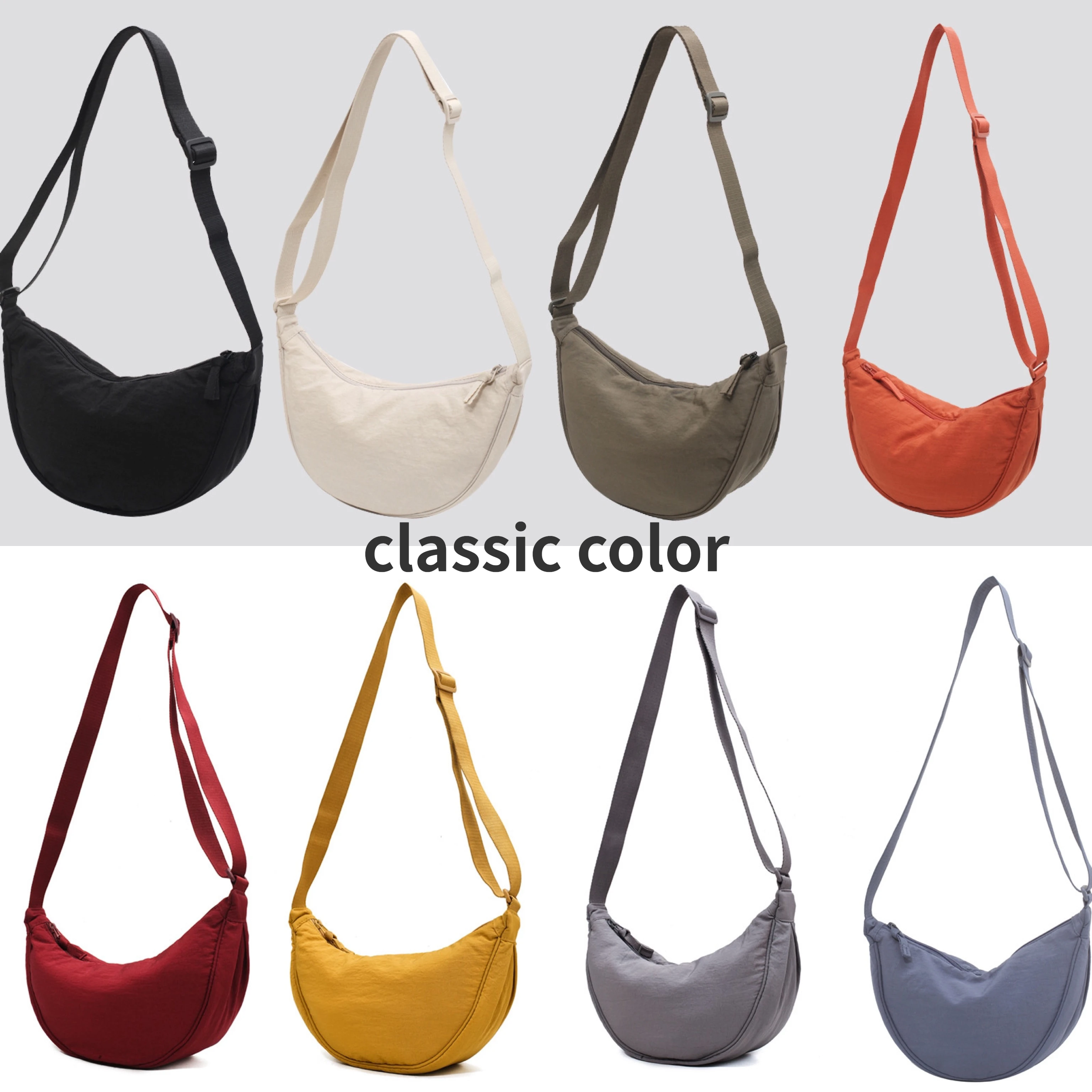 Solid Color Women's Portable Shoulder Bag Simple Female Nylon Cloth Padded Crossbody Bags Travel Purse Handbags Messenger Bag