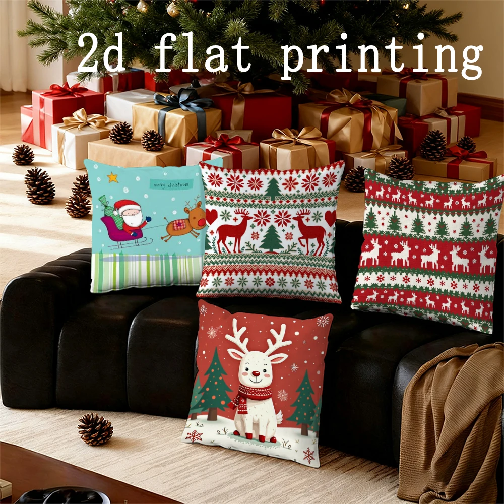 Home Decor Santa and Reindeer Christmas Pillow Suitable For Sofa Bedroom Car Pillow Cover Cushion Rectangular Back Cushion
