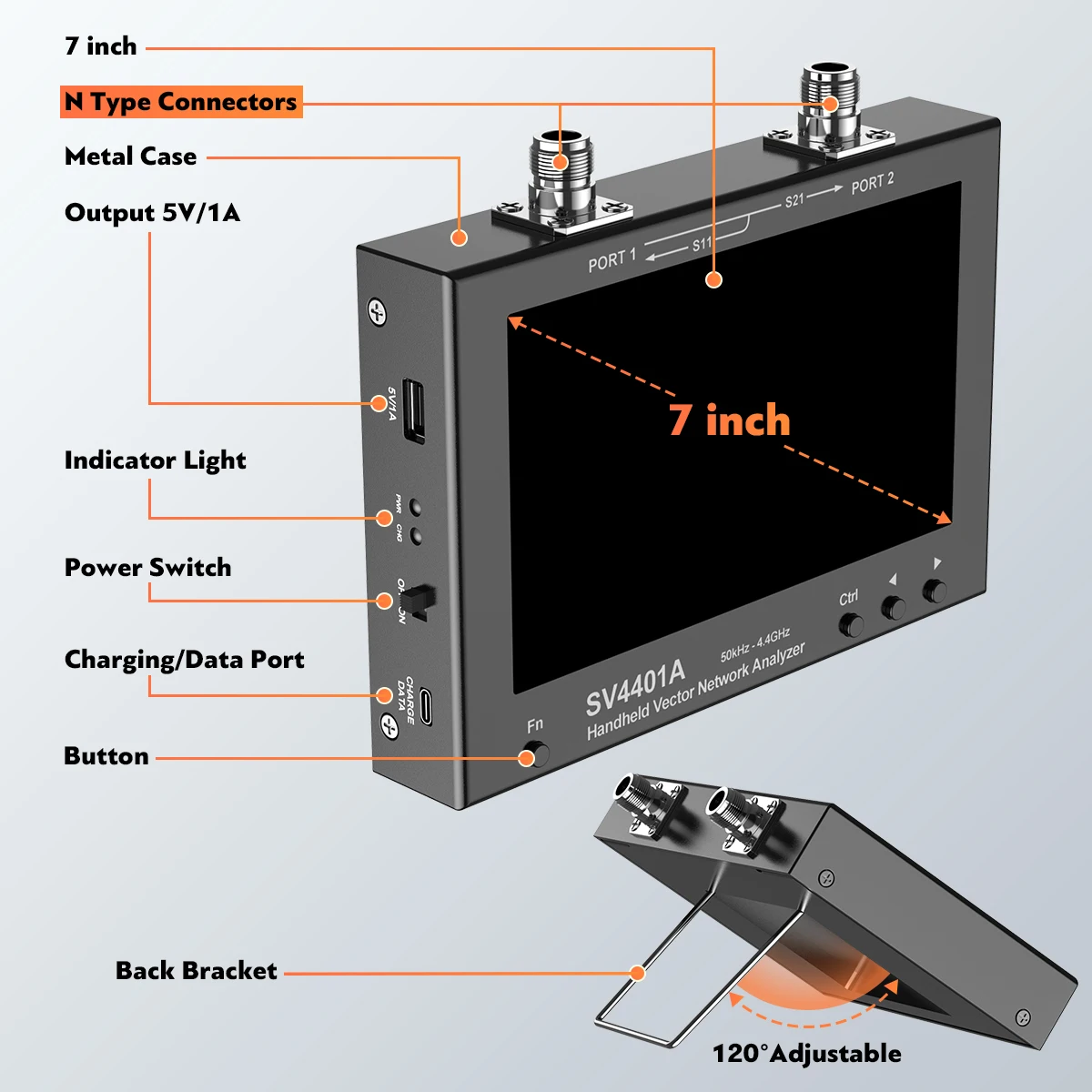 SV4401A 7 inch Touch LCD 50khz 4.4ghz Vector Network Analyzer hf VHF uhf Antenna Analyzer Update from nanovna vna