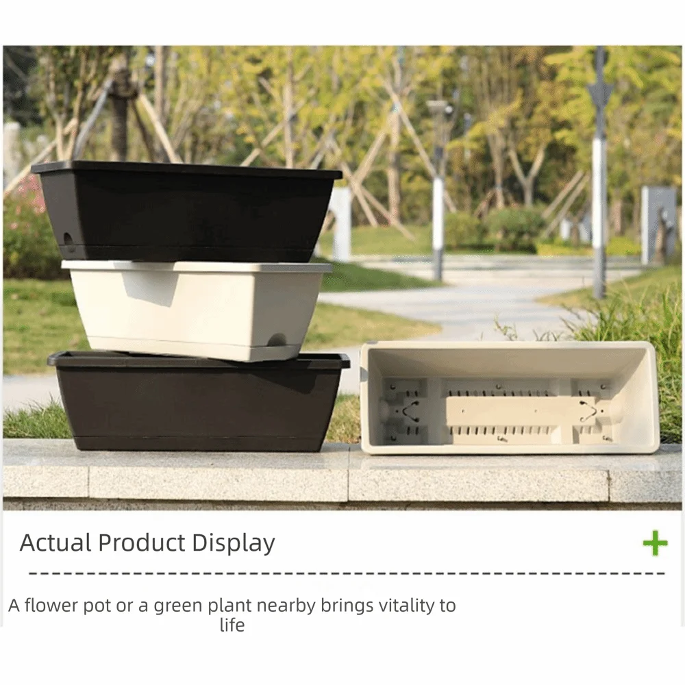 3Pcs Resin Rectangular Planter Large Breathable Water Absorbent Plant Pot with Base with Tray Hanging