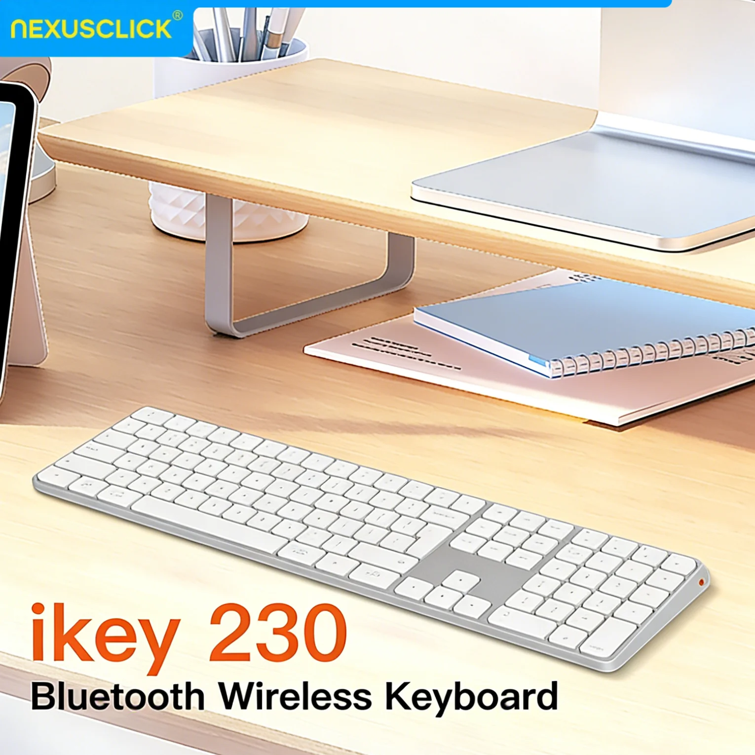 NexusClick K230 Slim Wireless Keyboard,Dual Mode Silent Scissor Switch,Type-C Rechargeable for Mac/iOS/Android Office&Home Work