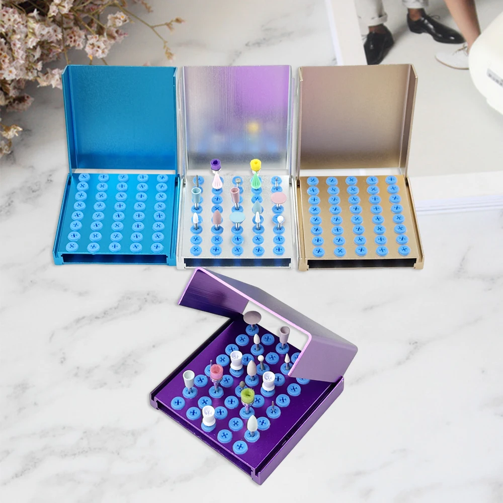 40 Holes Dental Bur Box Organizer Holder Autoclavable Disinfection Case Aluminum Burs Cleaning Stand Block Dentistry Lab Tools