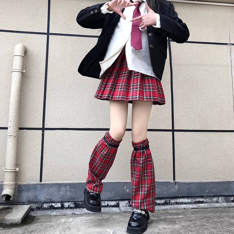 Plaid Leg Warmer for Women and Girls Harajuku Cool Long Socks Lace Patchwork Slim Foot Cover Y2k Summer Streetwear