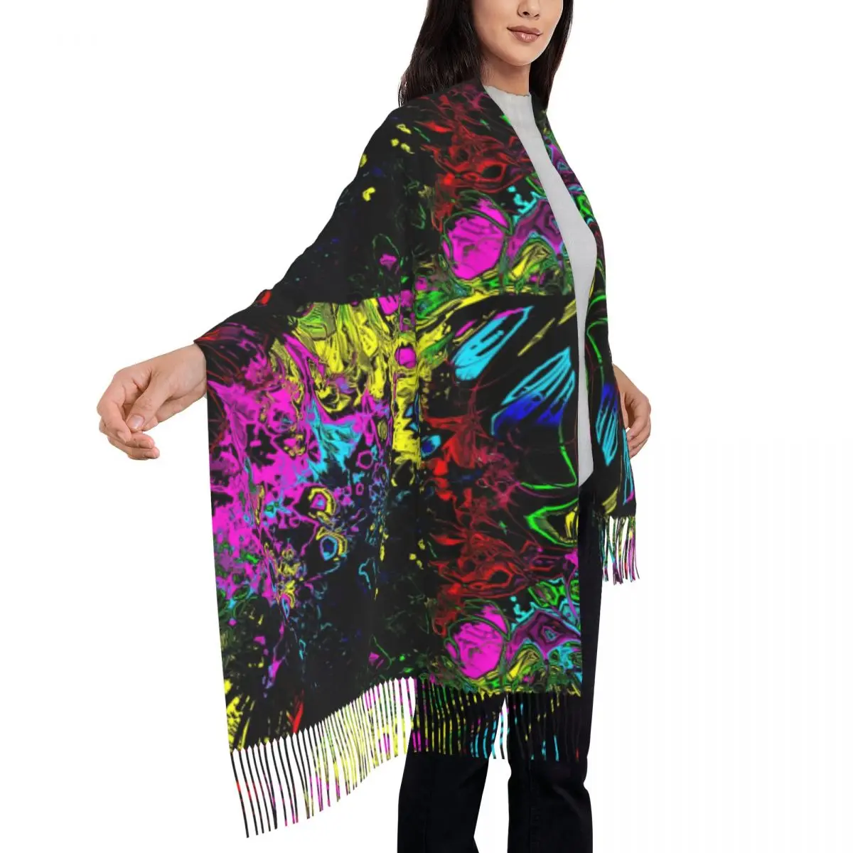 Colorful Paint Splatter Scarf Women Abstract Pattern Headwear Scarves Autumn Luxury Brand Shawls Wrpas Warm Soft Graphic Bandana