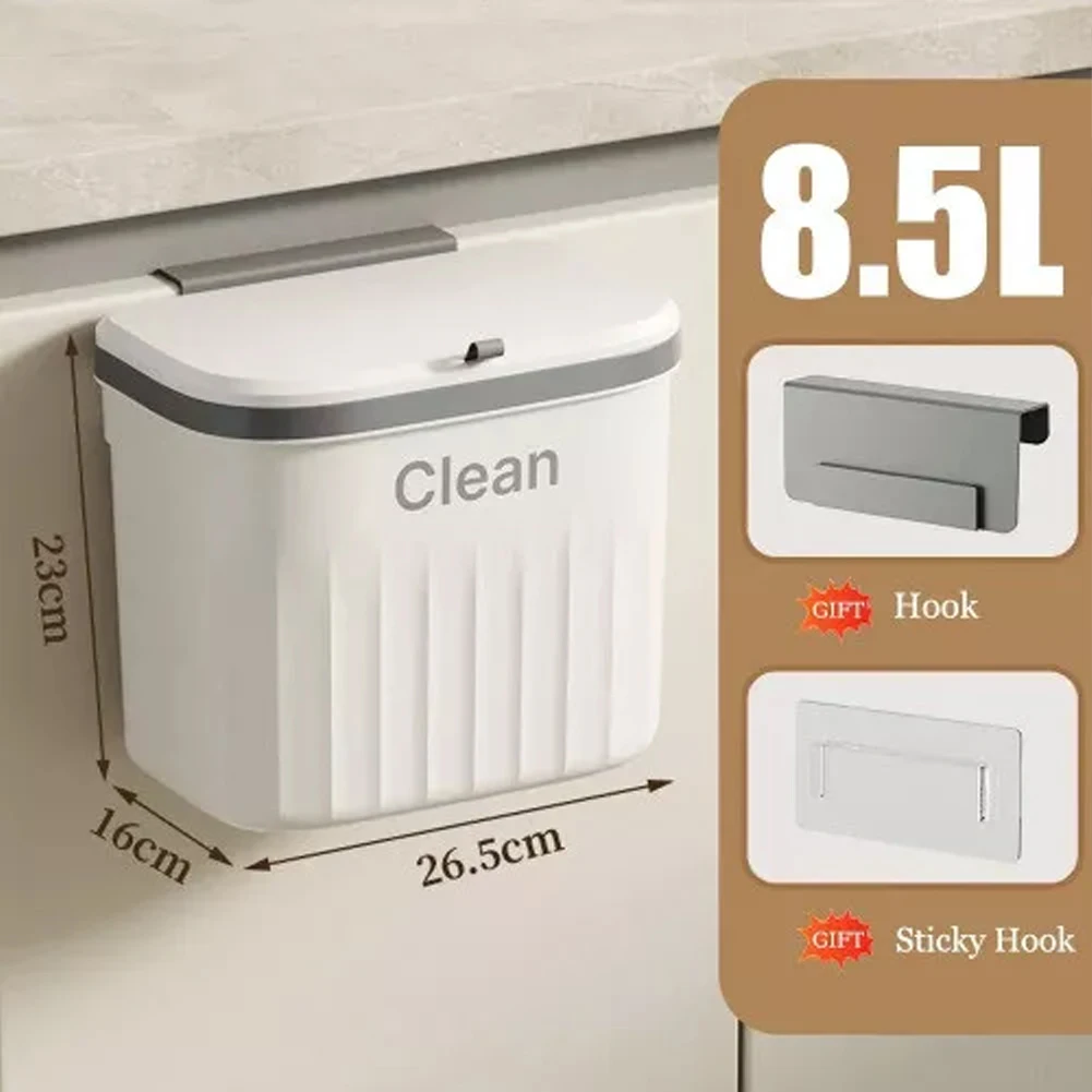 8.5/12L Kitchen Trash Can Wall Mounted Hanging Trash Bin With Lid Garbage Can For Cabinet Under Sink Waste Garbage Compost Bin