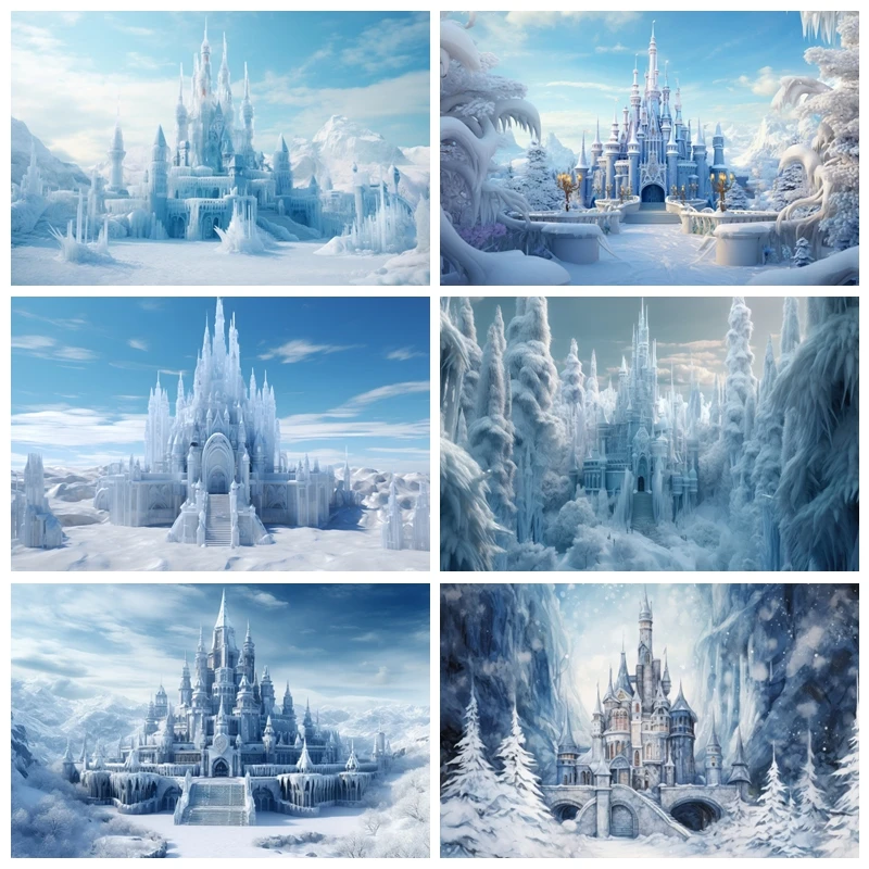 Winter Ice Castle Photography Backdrop Snowy Frozen Wonderland Forest Portrait Background Baby Kids Christmas Photo Studio Props