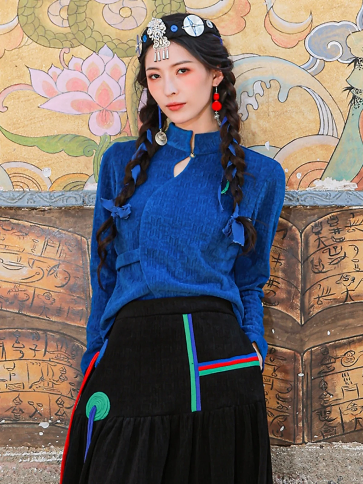 

Yang Li Original Design Long Sve V-Ne Cotton Fce Women's Slim Fit Top Autumn Winter Traditional Chinese Sle