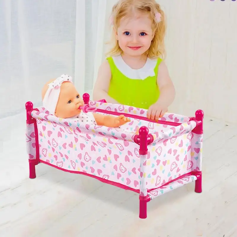 Kid Doll Bed Realistic Children Doll Folding Crib Bed Doll Accessories Simulation Game Pretend Play Toy For Boys And Girls Gift