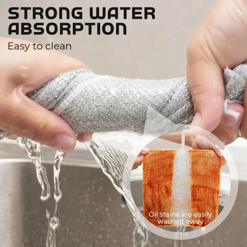 Thickened Steel Wire Cleaning Cloth Non-Scratch Double-layer Iron Microfiber Mesh Dishrag Washing Pot Rags Kitchen Towel