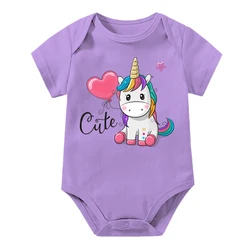 1PCS Infant Romper Short Sleeve Round Neck Cartoon Unicorn Print Jumpsuit Baby Boys and Girls 100% Cotton Cute Newborn Bodysuits