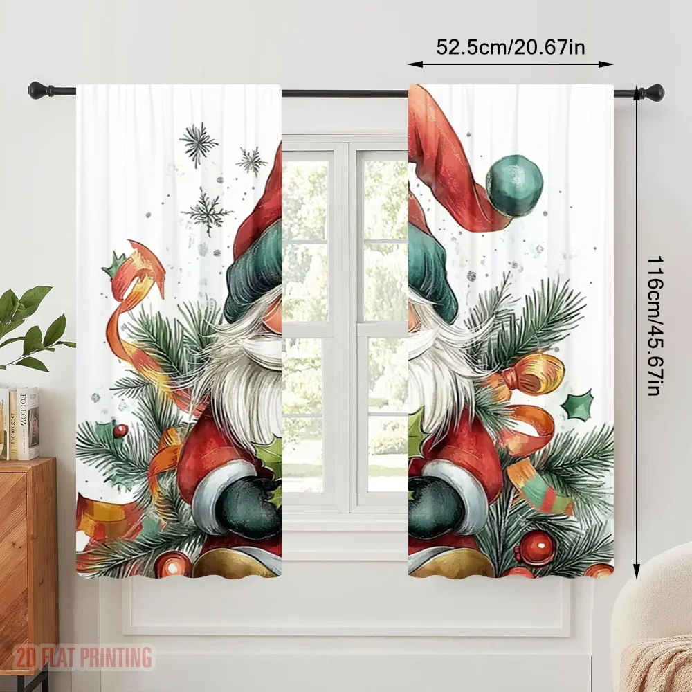 2pcs,2D plane printing Creative Curtains Christmas Gnome Festive Holiday (3) Durable Polyester (without rod) Holiday Perfect for
