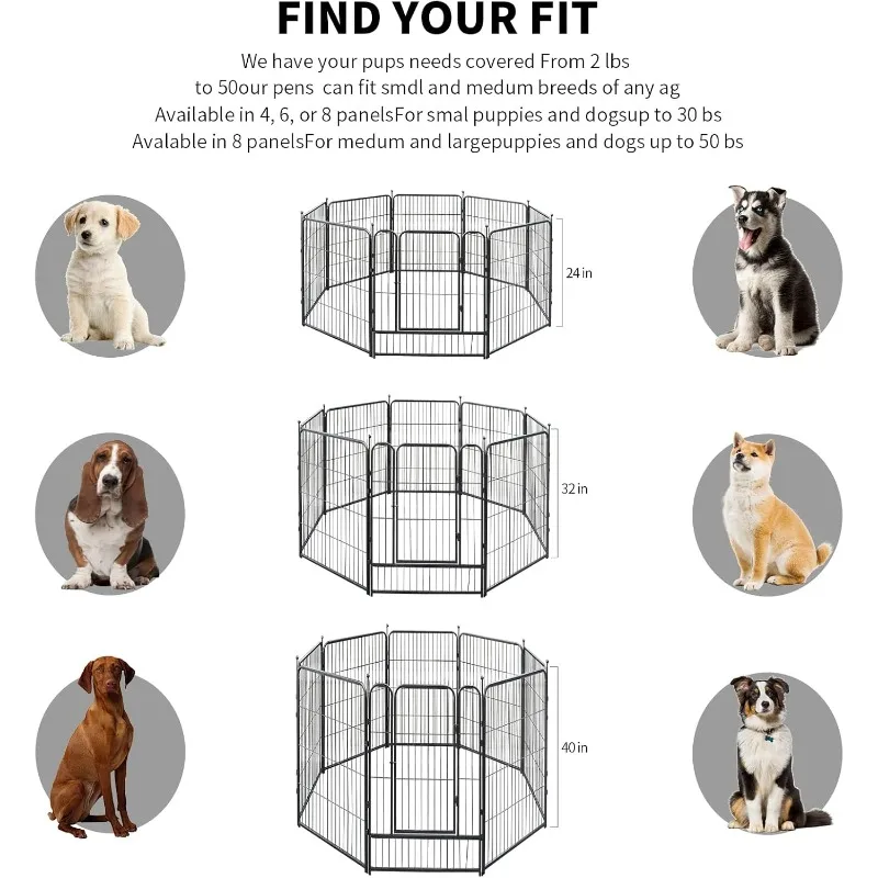 Dog Playpen,32/40/45 Inch Height in Heavy Duty, Folding Indoor Outdoor Anti-Rust Dog Exercise Fence, Portable Pet Playpen