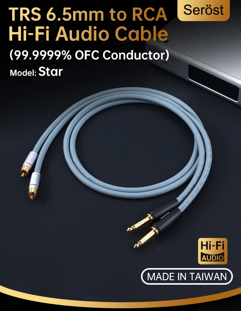 Serost HiFi Sauerstofffreies Kupfer OFC Audiokabel 6,5mm TRS auf RCA-Stecker Männlich zu Männlich für Lautsprecher Verstärker Mixer E-Gitarre – Detail 1