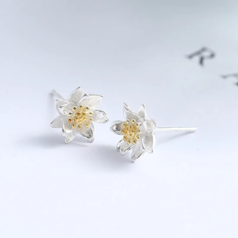 Orecchini a bottone con fiore in argento sterling 925, design elegante e sofisticato, regalo per ragazze, orecchini semplici in stile coreano per le donne
