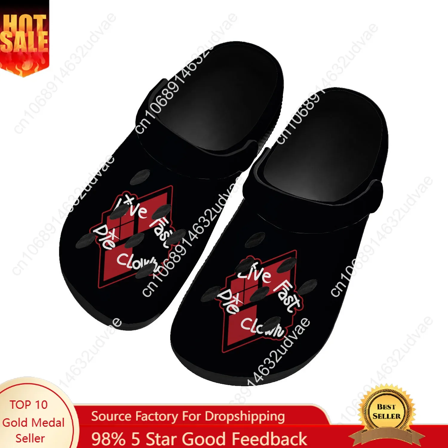 

Live Fast Die Clown Water Shoes Men Women Comfortable Home Garden Clogs Customizd Sandals Beach Breathable Hole Slippers