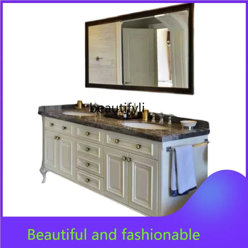 

xqAmerican-Style Bathroom Cabinet Combination Oak Floor Wash Wash Basin Pool European-Style Double Basin Solid Wood Washstand