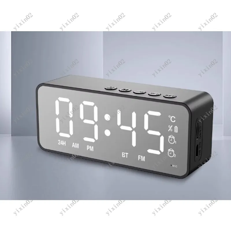Mirror Dual Alarm Clock Bluetooth Speaker AI Voice TF Radio Smart Portable Player
