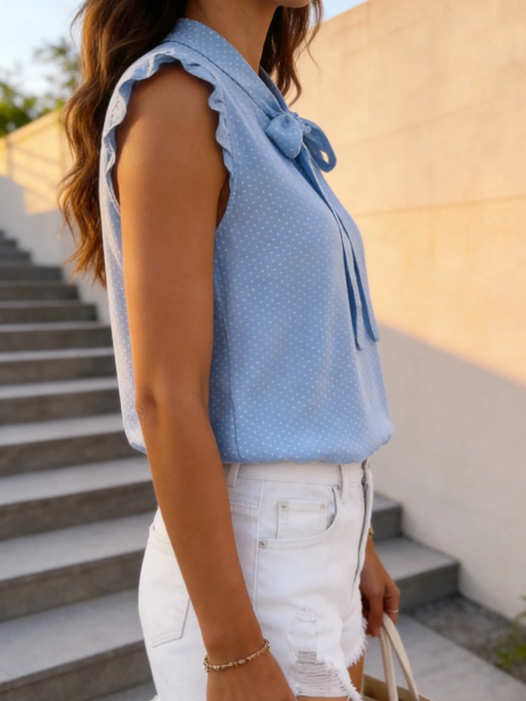 2026 New Chill Summer New Elegant Ladies Polka Dot Bow Collar Sleeveless Sweet All-match Chic Shirt  Clothes Korea Ladies view 6