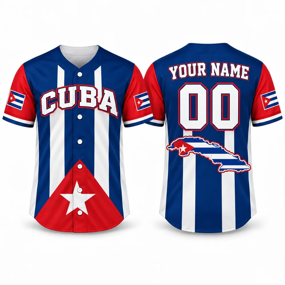 Cuban Vintage Baseball Jersey with Havana Street Art Personalized Jerseys Shirt Red White Blue Shirts for Men and Ladies