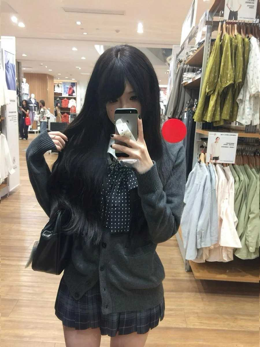 

College Style Uniform JK Sweater Long Sleeve Basic Set Matching Skirt Versatile Autumn Winter Fashion Outerwear Kno...
