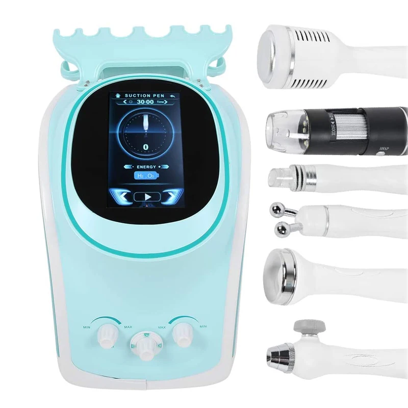 6IN1 Hydrogen Oxygen Water Aqua Peeling Machine Injector Face Skin Rejuvenation Lifting Cleaning Blackhead Removal Skin Detector