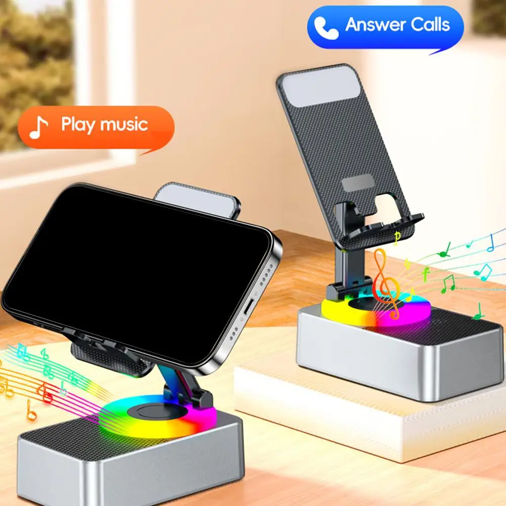 Soporte de teléfono móvil 3 en 1, Altavoz Bluetooth, Banco de carga, puede hablar, luz giratoria plegable, altavoz estéreo Bluetooth con soporte